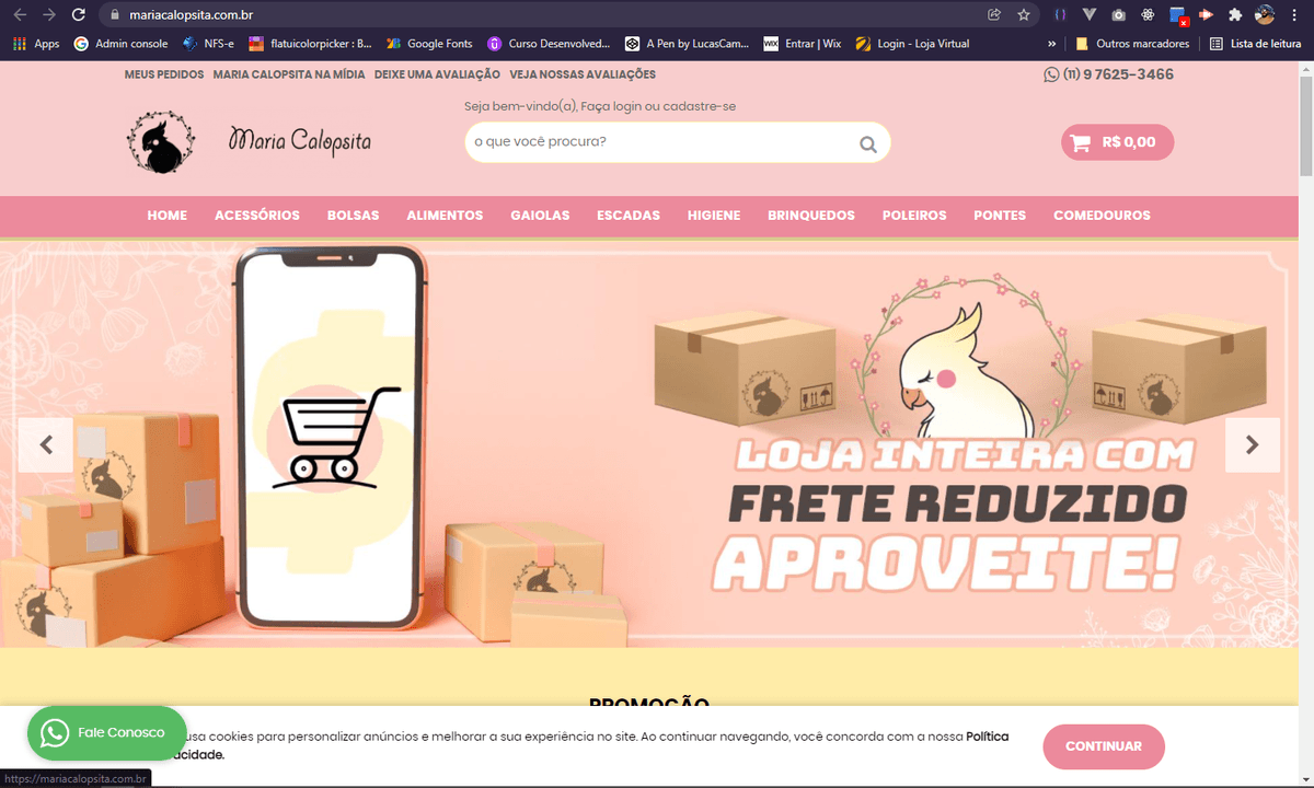 Imagem da loja virtual(e-commerce) da Maria Calopsita criada pela Solux Creative