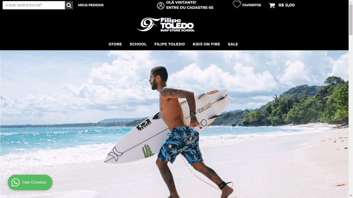 Imagem da loja virtual(e-commerce) da Filipe Toledo pela Solux Creative